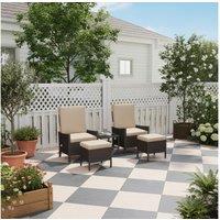 Outsunny 5-Piece Reclining Rattan Garden Set - Weather-Resistant Khaki Outdoor Sofa Suite with Footstools & Coffee Table