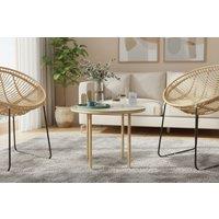 Outsunny 60cm Modern Faux Marble Garden Side Table - Tempered Glass, Powder-Coated Steel, Weather-Resistant