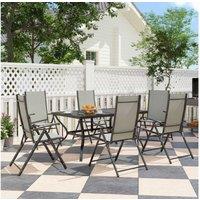 Outsunny 7-Piece Steel Garden Dining Set - Weather-Resistant, Foldable Chairs, Parasol Hole