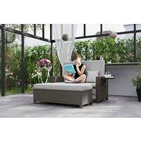 Outsunny Weather-Resistant Rattan Double Day Bed with Adjustable Back & Storage Footstool - Modern 2-Seater Outdoor Lounger, White/Grey