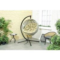Outsunny Khaki Hanging Egg Chair with Stand & Cushion - Powder-Coated Steel, Weather-Resistant, Foldable Basket