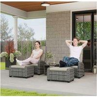 Outsunny 5-Piece Reclining Rattan Garden Furniture Set - Grey, Weather-Resistant, Cushioned Seating for 2