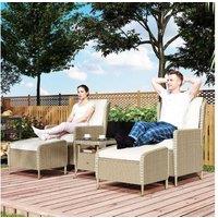 Outsunny 5-Piece Reclining Rattan Garden Lounge Set - Light Grey, Weather-Resistant, Modern Patio Seating