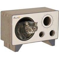 PawHut 2-in-1 Cat Scratcher House - Natural Corrugated Cardboard, Interactive Play, Modern Radio Design