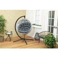Outsunny Powder-Coated Steel Hanging Egg Chair with Foldable Basket & Cup Holder - Modern Outdoor Swing, 1-Seater, Grey