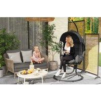 Outsunny Hanging Egg Chair Swing with Retractable Canopy & Plush Cushion, Steel Frame, Grey - Modern Garden Lounger