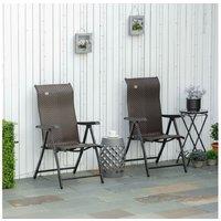 Outsunny 2-Seater Folding Rattan Reclining Garden Chairs - Weather-Resistant, Adjustable, Space-Saving