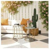 Outsunny Nesting Garden Side Tables Set of 2 - Ceramic Top, Powder-Coated Metal, Modern Outdoor Accent