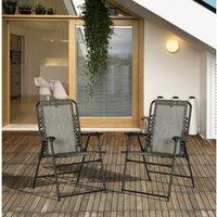 Outsunny Weather-Resistant Folding Garden Chairs - Set of 2, Steel & Mesh, Space-Saving, Grey