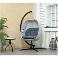Outsunny Folding Hanging Egg Chair with Cushion, Weather-Resistant Steel Frame, Grey - Garden Swing Seat