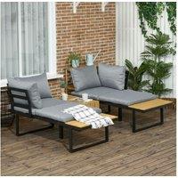 Outsunny Modern Aluminium Garden Sofa Set - 3 Seater, Weather-Resistant, Dark Grey with Cushions