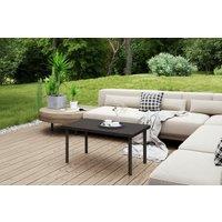 Outsunny Weather-Resistant Metal Coffee Table with Woodgrain Top, 95x55cm - Modern Outdoor Patio Table, Brown