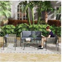 Outsunny 4-Piece Weather-Resistant Rattan Garden Sofa Set with Cushions, Grey - Seats 4