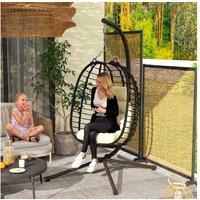 Outsunny Cream PE Rattan Egg Swing Chair with Stand - Foldable, Weather-Resistant, 1-Seater