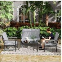 Outsunny 4-Piece Weather-Resistant Rattan Garden Lounge Set with Cushions, Grey - 4 Seater Patio Furniture