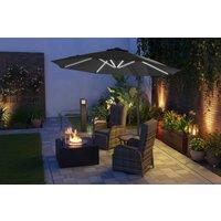 Outsunny 3m Aluminium Cantilever Parasol with Solar LED Lights & Base - Weather-Resistant Garden Umbrella