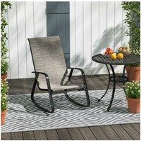 Outsunny Weather-Resistant Steel Garden Rocking Chair with Armrests, Light Brown - Outdoor Patio Lounger
