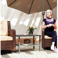 Outsunny Grey Rattan Coffee Table with Glass Top & Storage Shelf - Weather-Resistant Outdoor Side Table