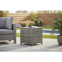 Outsunny Grey Rattan Weather-Resistant Outdoor Side Table with Tempered Glass Top