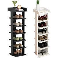 Black 7-Tier Wooden Shoe Rack for Entryways & Bedrooms