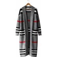 Black Women's Long Striped Loose Knit Cardigan - Trendy & Versatile Style