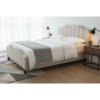 Retro PU Leather Upholstered Double Bed Frame - Cream or Blue