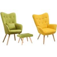 Linen-Upholstered Armchairs with Wooden Legs and Optional Footstool - 2 Styles