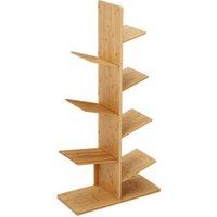 5 or 7-Tier Wooden Bookcase - Tree- Design, Angled Tiers & Natural Wood