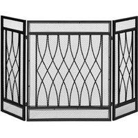 HOMCOM 3-Panel Adjustable Folding Fireplace Spark Guard Screen, Black - Safety Fire Barrier