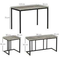 HOMCOM 4-Seater Space-Saving Dining Table & Bench Set - Grey Concrete & Metal, Modern Compact Kitchen Furniture