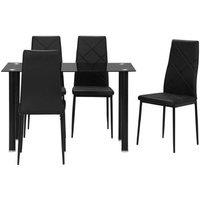HOMCOM 5-Piece Black Glass Dining Table Set with Steel Frame - Space-Saving Contemporary Seating for 4