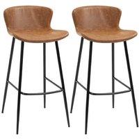 HOMCOM Faux Leather Bar Stools Set of 2, Brown, Vintage Style with Backs, Steel Frame, 120kg Capacity