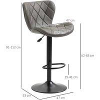 HOMCOM Swivel Bar Stools Set of 2 - Adjustable Faux Leather, High-Back, Dark Grey, 120kg Capacity