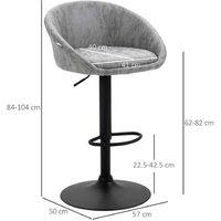 HOMCOM Adjustable Height PU Leather Bar Stools Set of 2 - Modern Swivel Kitchen Chairs, Light Grey