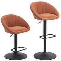 HOMCOM Set of 2 Adjustable Linen Bar Stools - Swivel, High-Density Sponge, Orange