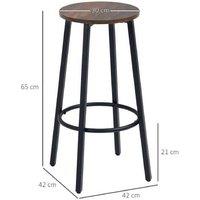 HOMCOM Rustic Brown Industrial Bar Stools Set of 2 - Steel Frame, 65cm Seat Height, 120kg Capacity