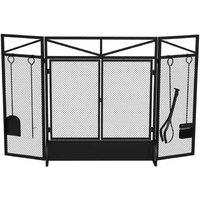 HOMCOM 3-Panel Folding Fire Guard with Tools - Adjustable Mesh Screen, 122x77cm, Black