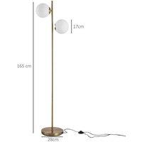 Modern Duo Glass Sphere Floor Lamp - Tall Gold Metal Stand, E27 Bulb, Contemporary Lighting