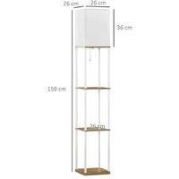 HOMCOM Modern Shelf Floor Lamp with Fabric Shade, 3-Tier Storage, White - Tall Standing Lighting