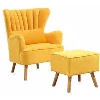 Contemporary Faux Wool Upholstered Wingback Armchair with Footstool