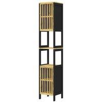 HOMCOM Freestanding Bamboo-Blend Tall Bathroom Storage Cabinet - Retro Slim Cupboard, Adjustable Shelves, Black/Natural