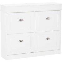 HOMCOM Contemporary 4-Drawer Flip Shoe Storage Cabinet, White - Space-Saving Living Room Furniture