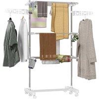 HOMCOM Foldable Stainless Steel Clothes Drying Rack with Wheels - Space-Saving Laundry Storage Solution