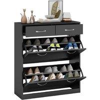 HOMCOM Black Narrow Shoe Storage Cabinet - 2 Drawer, Slim Contemporary Hallway/Living Room Cupboard