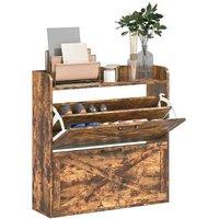 HOMCOM Rustic Brown 2-Drawer Shoe Storage Cabinet - Slim Hallway Organiser, Farmhouse Style, Space-Saving