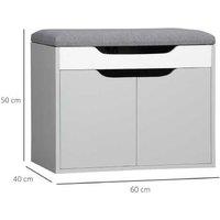 HOMCOM Grey Padded Storage Bench - Hidden Shoe Cabinet, Compact Living Room Organiser, Particle Board