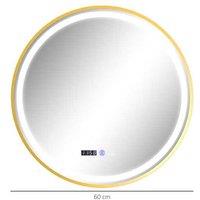 HOMCOM Round LED Bathroom Mirror - Gold Tone, Anti-Fog, Modern Aluminium Frame