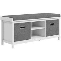 HOMCOM White Shoe Storage Bench with Cushioned Seat & 2 Drawers - Modern Living Room Organiser