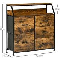 HOMCOM 5-Drawer Modular Dresser with Open Shelf, Rustic Brown, Industrial MDF & Steel Storage Unit