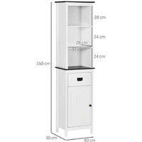 kleankin Tall Freestanding Bathroom Cabinet, White MDF, Adjustable Shelves, Modern Slim Storage